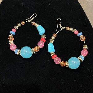 Handmade Colorful Beaded Hoop Earrings - Vibrant Boho Style